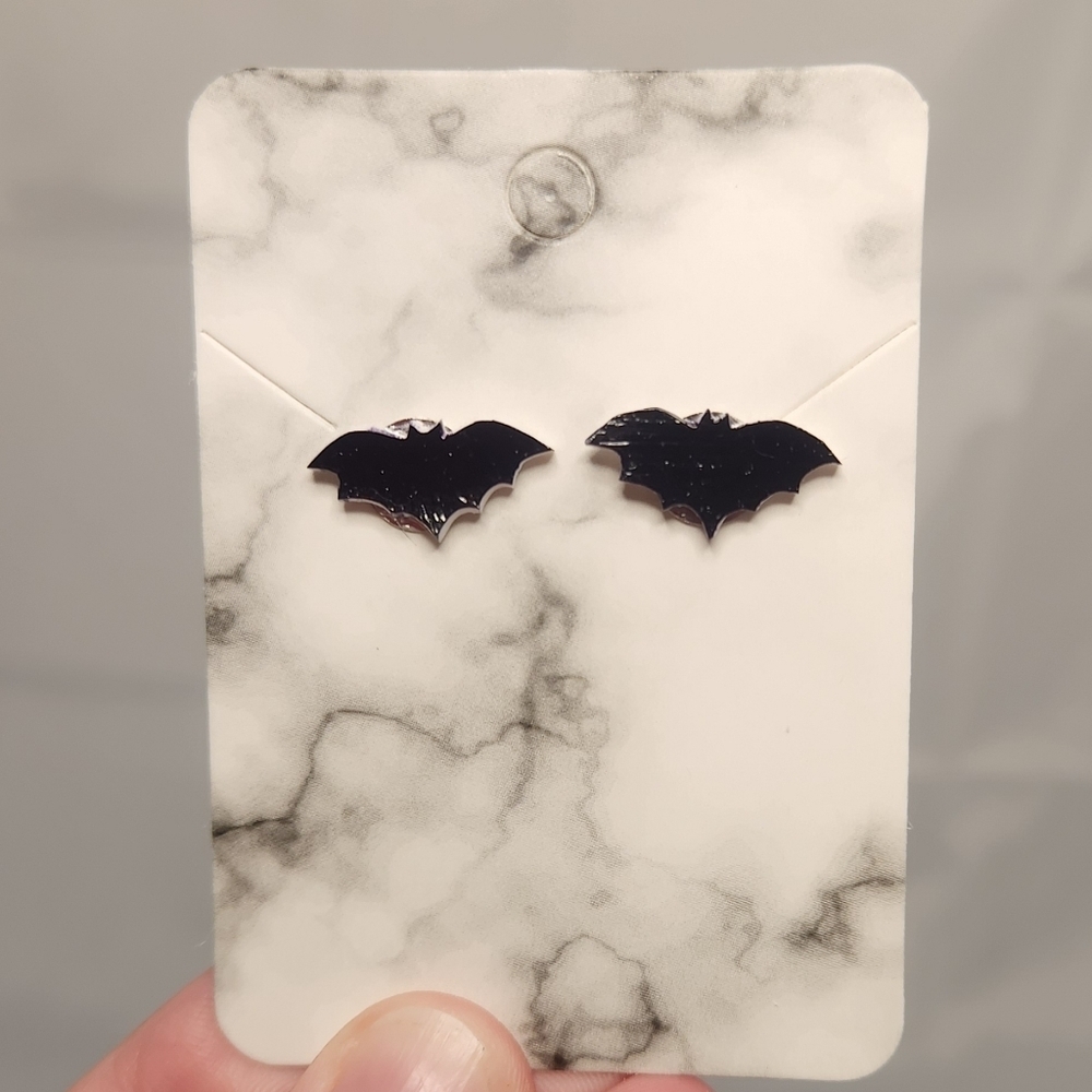 Handmade Shrinking Plastic Bat Stud Earrings